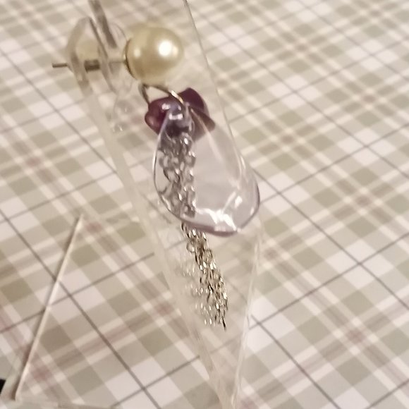 Home made/handmade Metal Dangle Stud Earrings with Acrylic Petals #67 - Picture 5 of 12